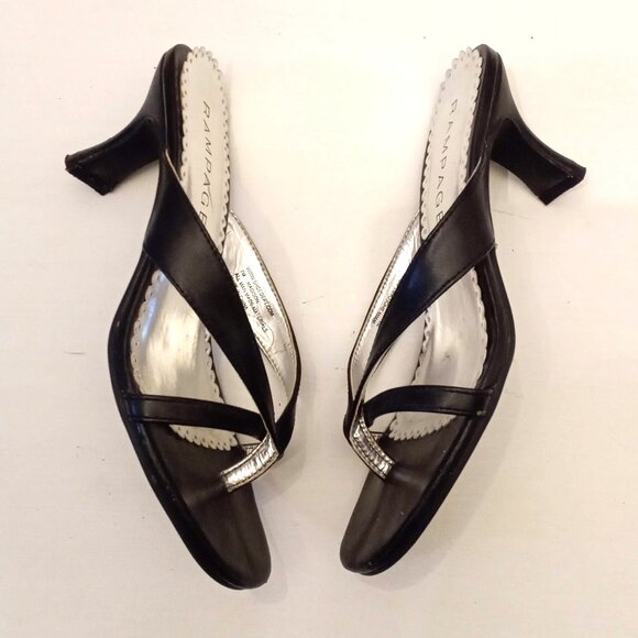 Rampage Madison Black Strappy Sandals Shoes 2.5” Kitten Heels Thongs size 7 READ - Picture 2 of 6
